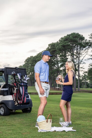 Taking a wine break on the course with rose’ wine from Gervais & Lulu 