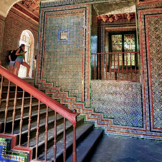 Small tiles named azulejos are a striking feature of the Casa de Pilatos.