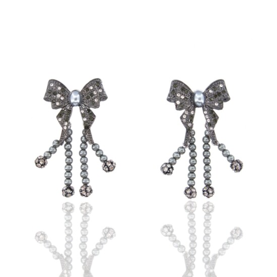 DIAMONIQUE DAINTY BOW DANGLES – GRAY $54