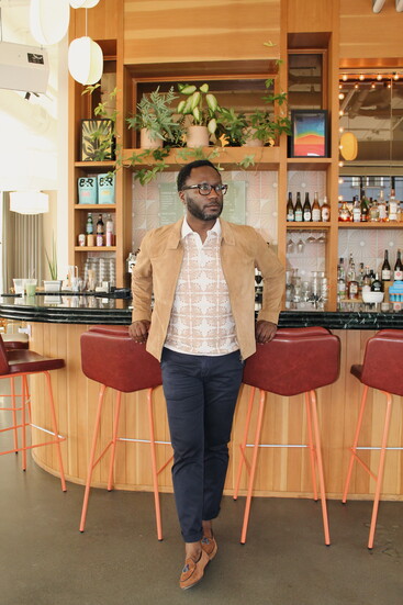 Todd Snyder x Rubinacci Marphy Suede Loafer in Tobacco Chinos- Banana Republic Tile Jacquard Sweater Polo-Billy Reid Suede Barracuda Jacket- Billy Reid