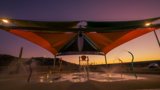 Splash pad at Paloma Community Park at night