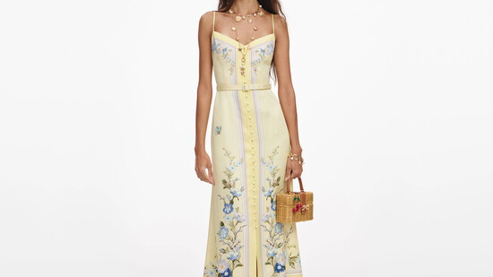SELF-PORTRAIT dress: lemon, English florals, ankle, luxury airy fabric
