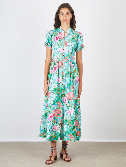 SALONI floral dress: English florals, ankle length, airy luxury fabric