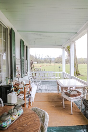 Breakfast served on the back porch lends wonderful views of the rolling hills for B&B guests