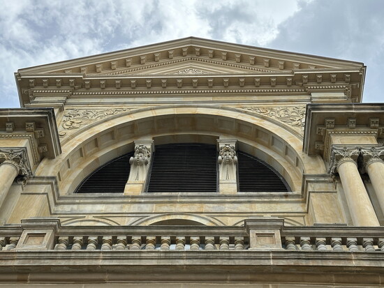 Elaborate architectural details of the Butler County Courthouse.