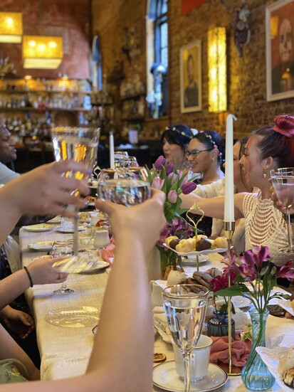 A toast at a tea event hosted by MJ Padilla. Photo courtesy of MJ Padilla.