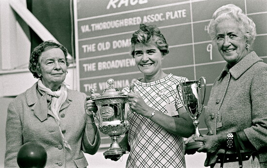 In 1968, Mrs. Harcourt Lees, "Scotty," presented the trophy to Mrs. A.C. Randolph for Walrus's win. Douglas Lees Photo