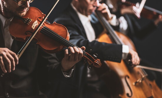 Violins merge in harmony, each string telling its part of the story.