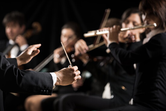 The conductor’s hands shape every note with precision.