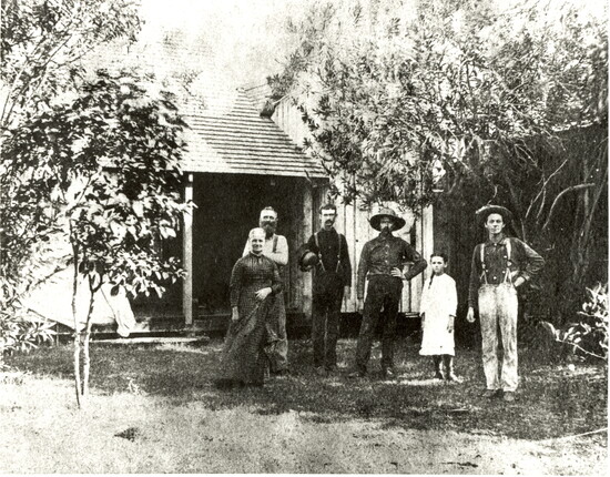 Pierce family at their Hypoluxo Island home. From left: Capt. H.D. and Margretta Pierce; early Lantana pioneer and Barefoot Mailman Andrew Garnett; famed Barefo
