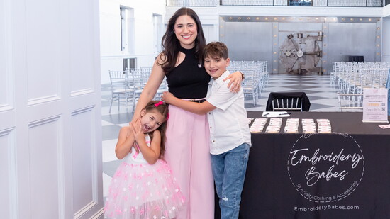Embroidery Babes founder Michelle Fleischer with her children.
