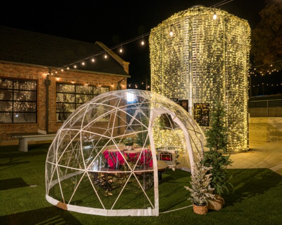 These festive igloos are available for rental at Pryor's Pizza Kitchen. (Photo by Josh Bivens)