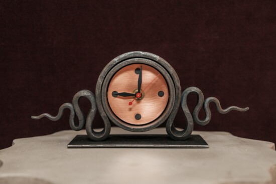 Blackthorn Forge Snake Mantel Clock. Metal Museum Store, metalmuseumstore.org