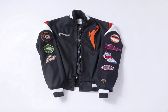 Custom WNBA jacket, co-designed by Chelsey Carter-Sanders, merges sport, identity and tailored edge. Photo by Josh Mandell