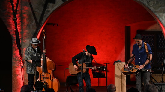 Thom Chacon on stage in Balzano, Italy where they call him Durango's Dyan!