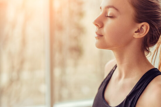 A person breathing deeply. 