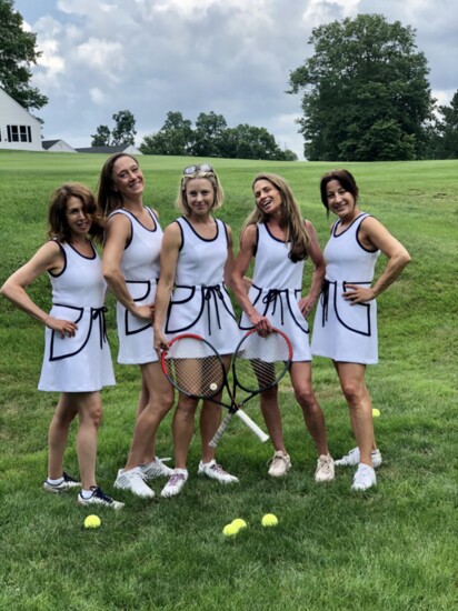 "The Birchy" custom game day tennis dress, worn by members of Michele's team.