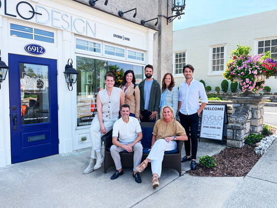 The Evolo Design team. Front row: Jay Takach, Kelcey Nelson. Back row: Evan Hunter Van Winkle, Tricia Spang, Derek Strickland, Beth Juszczyk & Daniel Koller.