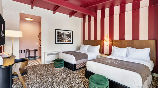 Double-double room with vaulted ceilings at The Buxton Hotel