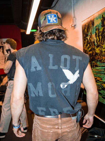 Max McNown wears the custom shirt co-designed by Chelsea Lunceford.