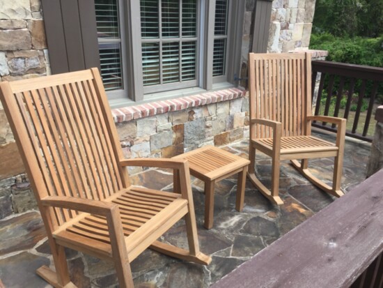 Teak rocking chairs are great for rocking on the front porch or back deck. 