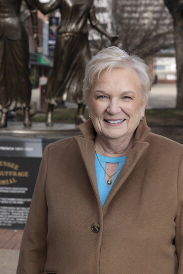 Wanda Sobieski at the Tennessee Woman Suffrage Memorial on Market Square