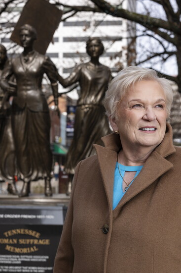 Wanda Sobieski at the Tennessee Woman Suffrage Memorial on Market Square