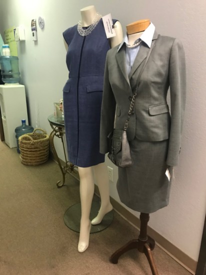 Gently worn professional clothes are available for women seeking jobs.