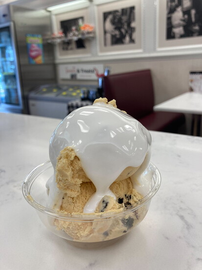 Conrad's pumpkin Oreo ice cream with marshmallow sauce
