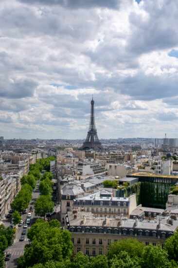 View of the Eiffel Tower from atop the Arc de Triomphe