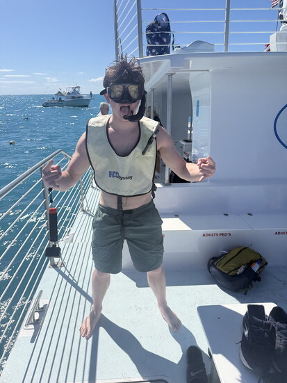 Milo getting set for a dive off the coast of Key West for an exploration of the coral reef