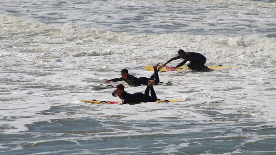 Members of the Volusia County Beach Safety & Ocean Rescue running drills.(Photo Credit: Volusia County Beach Safety & Ocean Rescue)