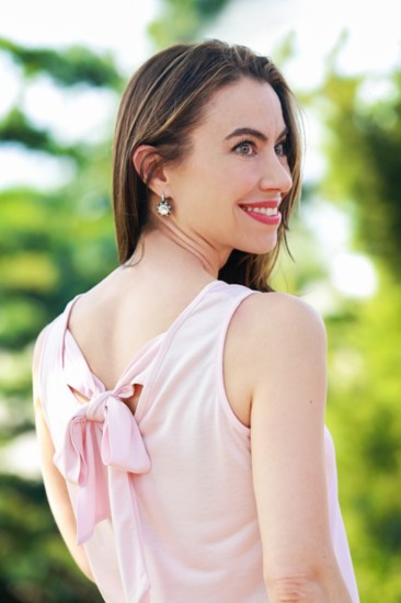 This Marble pink tank's tie bow back is cute as can be.