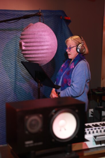 Author Gabby Coatsworth recording her book, A Love’s Journey Home. 