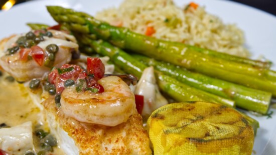 Bluestone is known for its seafood options like halibut and shrimp.