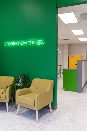 Sprinkk's motto welcomes you as you enter the lobby: Create New Things