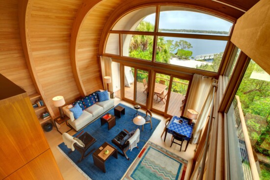 The loft view of Sweet Sparkman-designed "Guest House in the Trees” in Osprey, FL. 