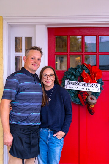 Kevin + Amy Gilligan, owners of Doscher's Candies since 2015.
