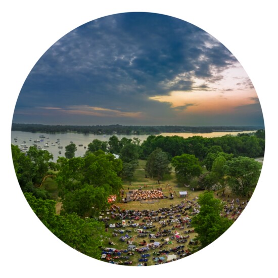 The sun sets over Old Hickory Lake as the Nashville Symphony performs.