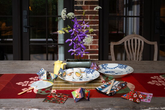 An orchid stem from Le Fleur with foraged Queen Anne's Lace from the side of the road add to this Ikebana arrangement