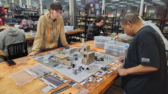 X Connell, left, plays Star Wars: Legion