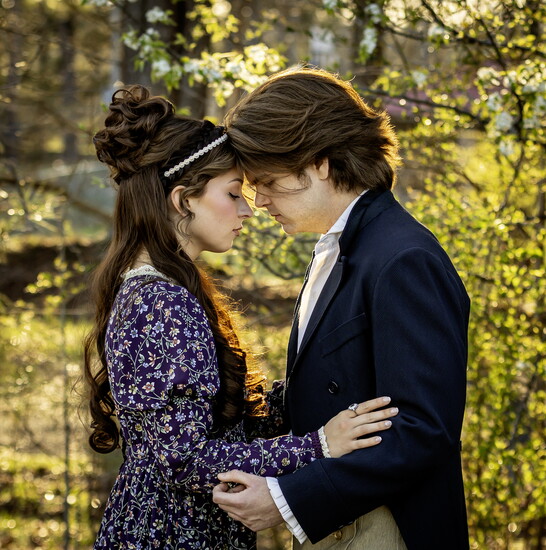 Grant Holland and Gracie Ella Thomas share a heartfelt moment in Pride and Prejudice.