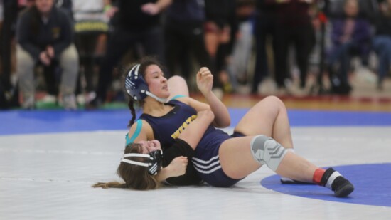 Sophia Lancin wrestling for Weston High School.