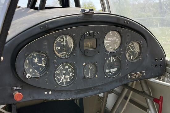 The cockpit of a Fairchild PT-19, often called "The Cradle of Heroes" because it was the training aircraft for many WWII pilots of the 1940s.