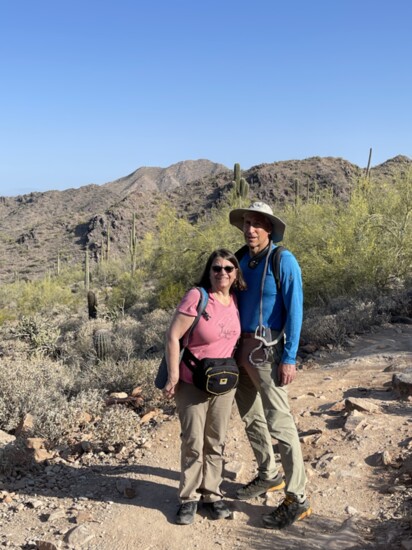 The author, Sandy, and Ira hiking on Gateway Loop Trail