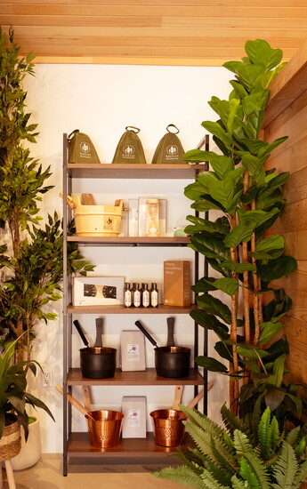 Sauna accessories on display