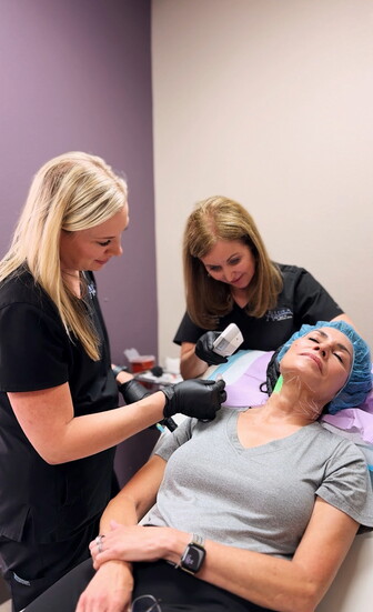 Providers Lisa Simmons, FNP-C, and Yvonne Hampson, RN, continuing their education with lasers at Allura