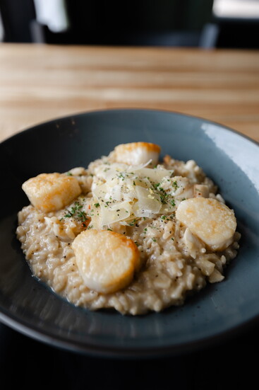 Lobster Tail Risotto with Seared Scallops