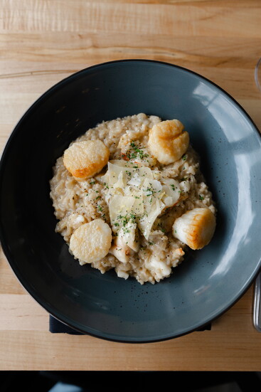 Lobster Tail Risotto with Seared Scallops
