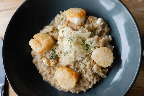Lobster Tail Risotto with Seared Scallops